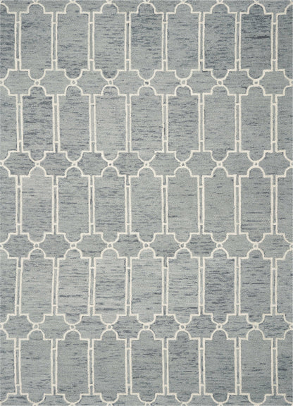 Slate Blue Hand Tufted Geometric Indoor Area Rug