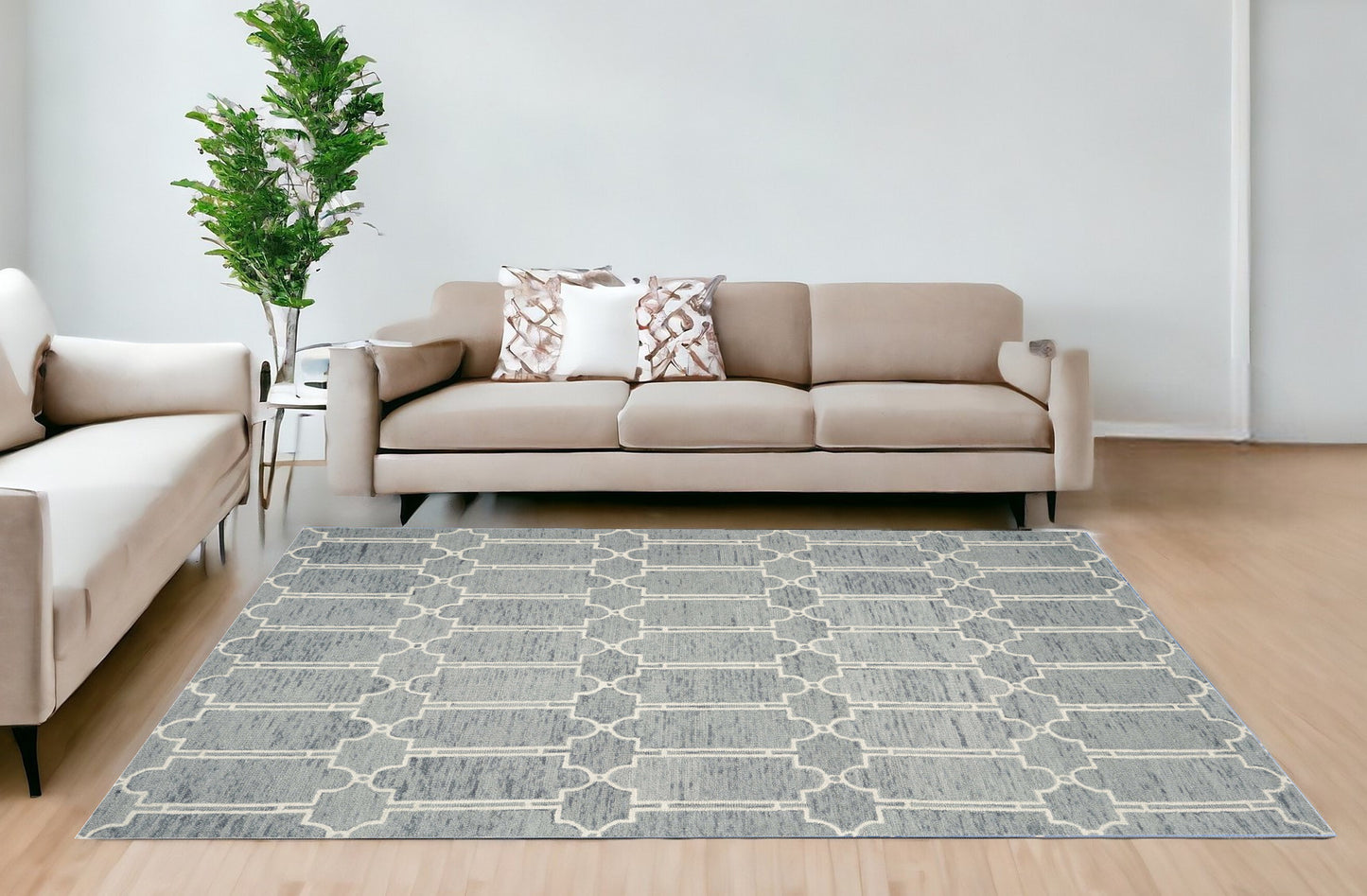 Slate Blue Hand Tufted Geometric Indoor Area Rug