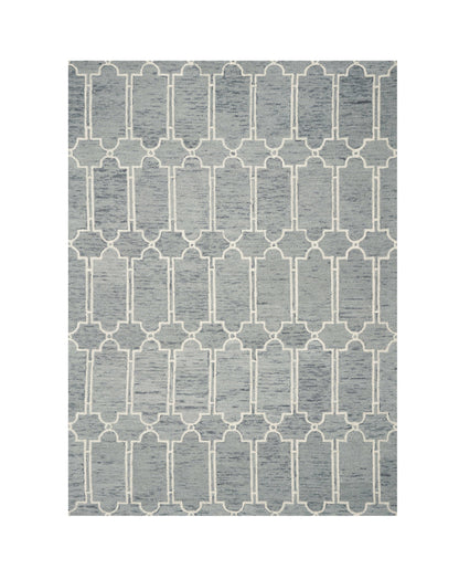 Slate Blue Hand Tufted Geometric Indoor Area Rug