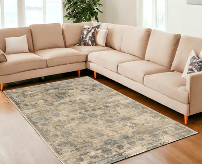 Sand Blue Floral Rug