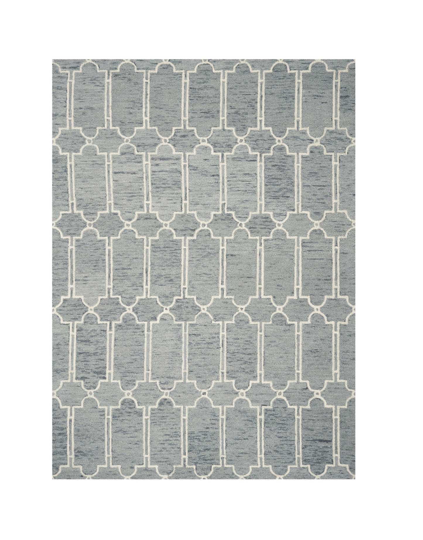 Elegant Blue Wool Geometric Rug