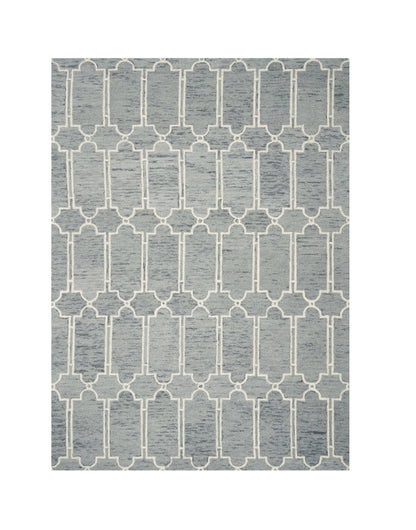 Elegant Blue Wool Geometric Rug