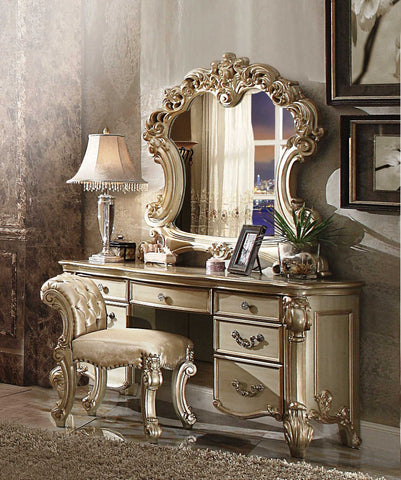 Elegant Carved Gold Patina Vanity Desk