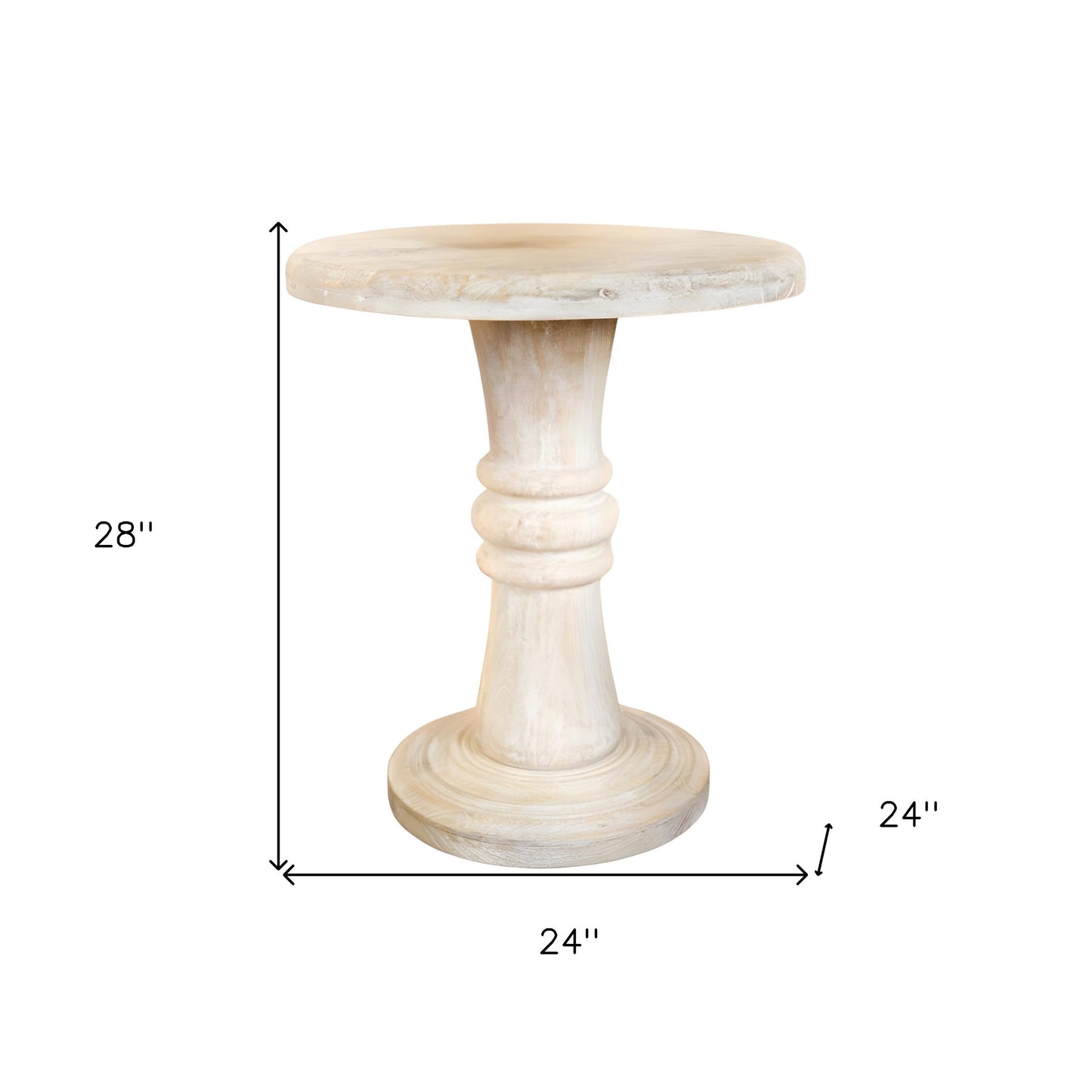 Round Rustic White Distressed Solid End Table