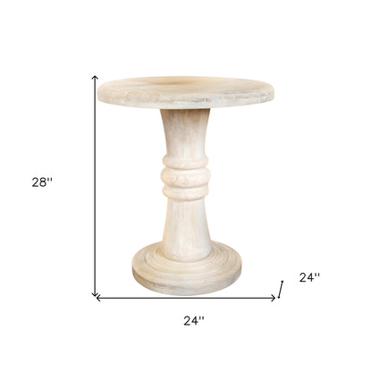 Round Rustic White Distressed Solid End Table