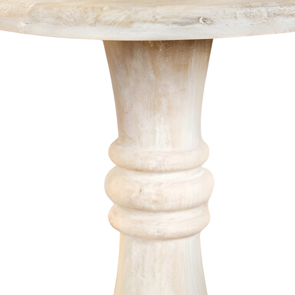 Round Rustic White Distressed Solid End Table