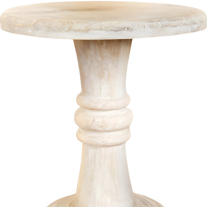 Round Rustic White Distressed Solid End Table