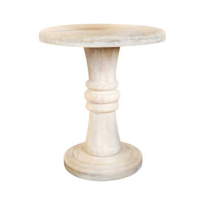 Round Rustic White Distressed Solid End Table