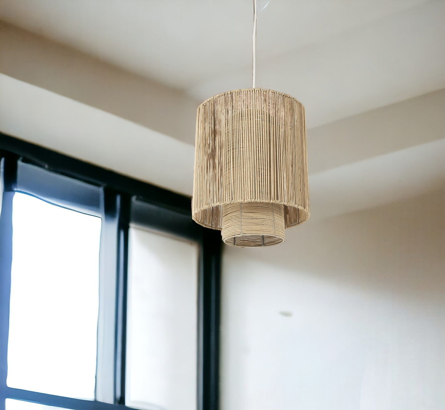 Natural Cane Cylindrical Hanging Pendant Light