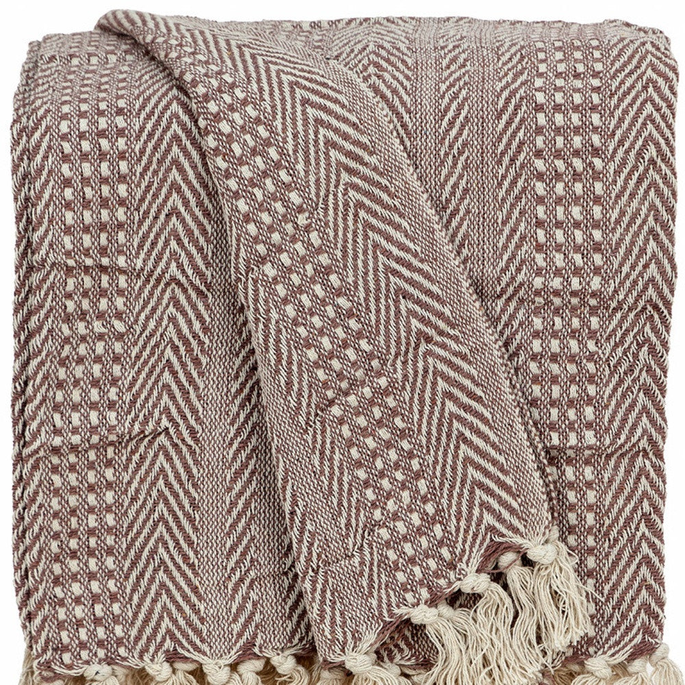 Brown and Beige Woven Herringbone Handloomed Throw