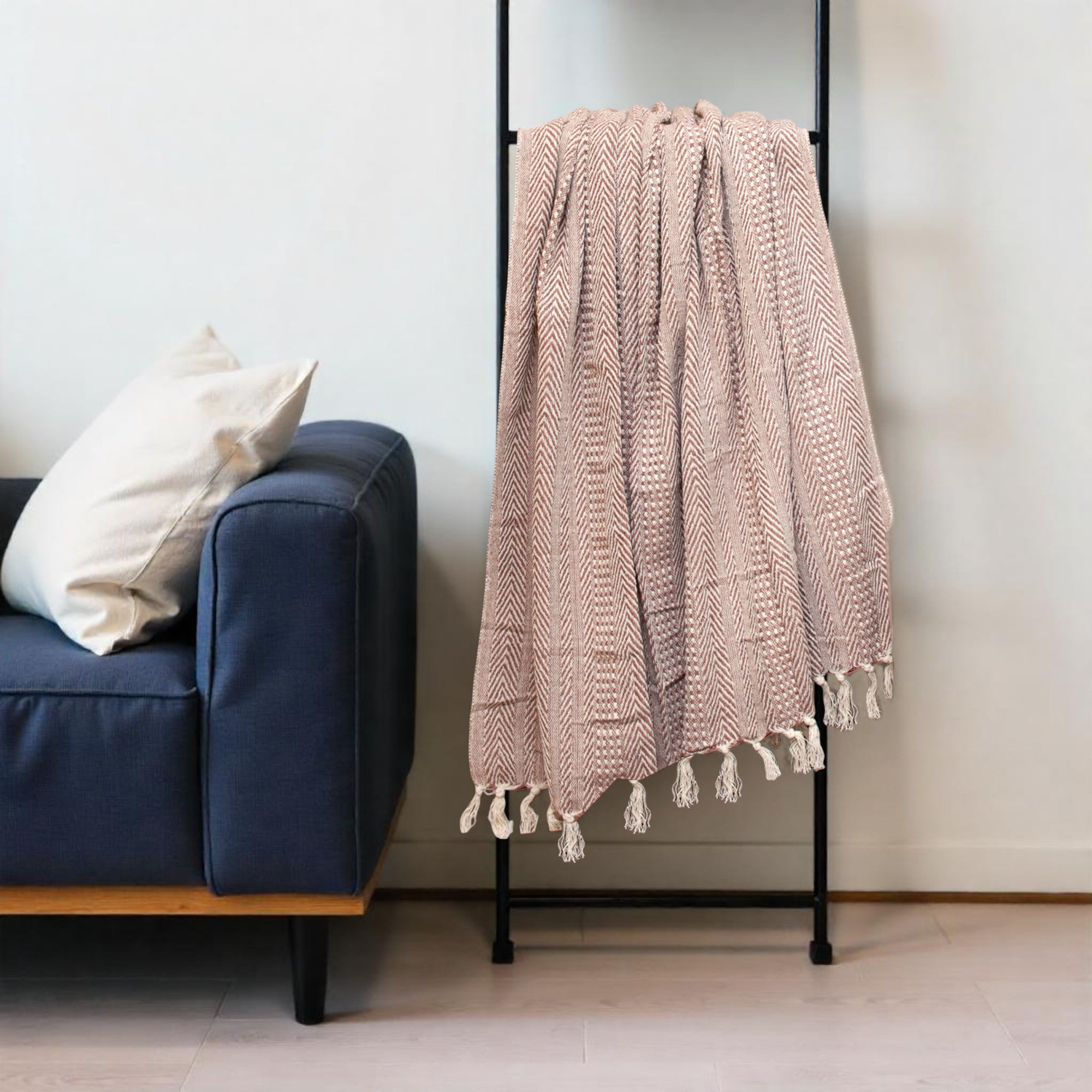 Brown and Beige Woven Herringbone Handloomed Throw – J Alexi