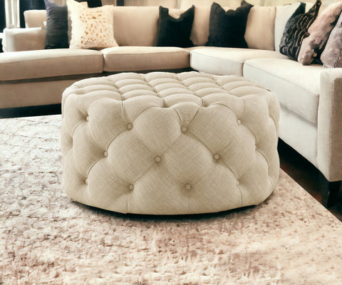 Luxe Linen Rolling Ottoman