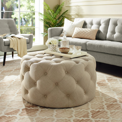 Luxe Linen Rolling Ottoman